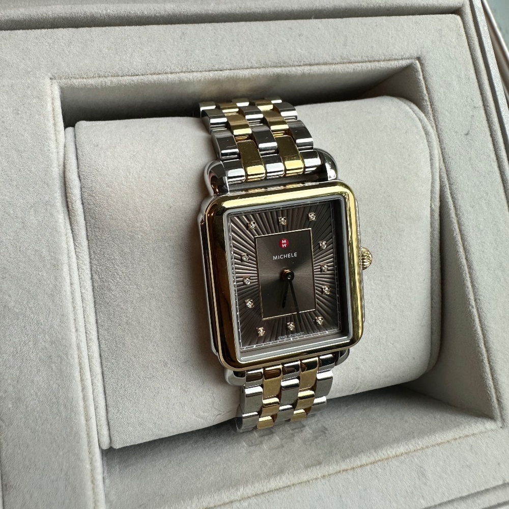 MICHELE Deco II two tone watch